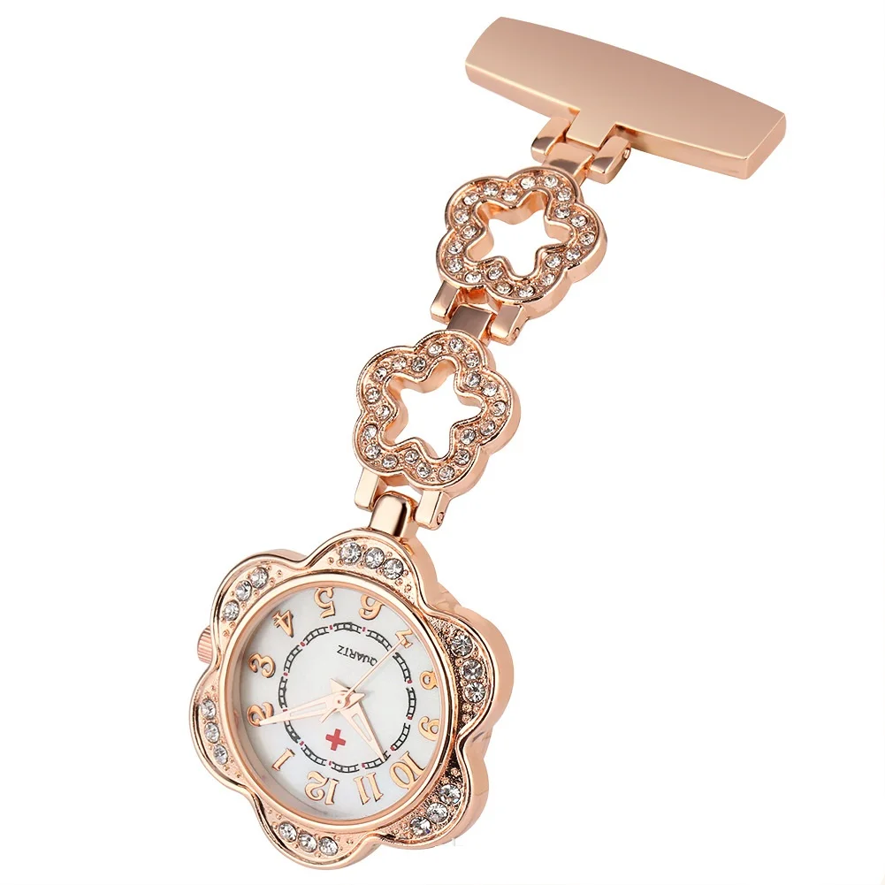 

Vintage Heart Shaped Rhinestone Inlaid Medical Nurse Pocket Watch Silver Metal Fob Retro Hanging Clock Fashion Gift Watch