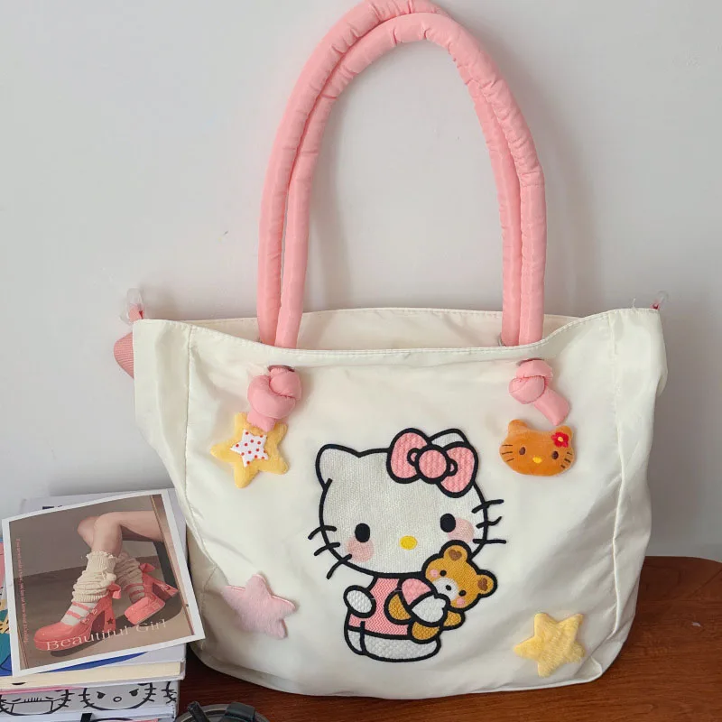 Sac à bandoulière de grande capacité pour femmes, sac à main mignon avec lettres de dessin animé imprimées, fourre-tout