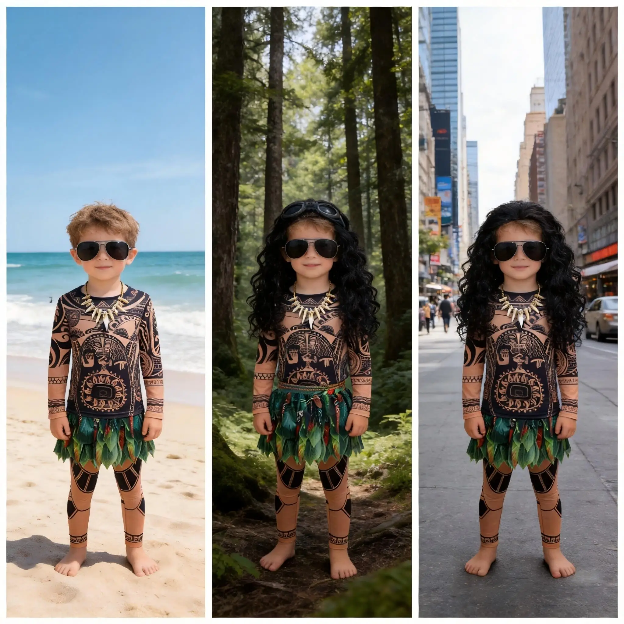 

Moana Maui Kid Boys Cosplay Costume 2Pcs Tattoo Top Pants with Fish Hook Prop Cartoon Outfit for Halloween Party Cosplay Clothes