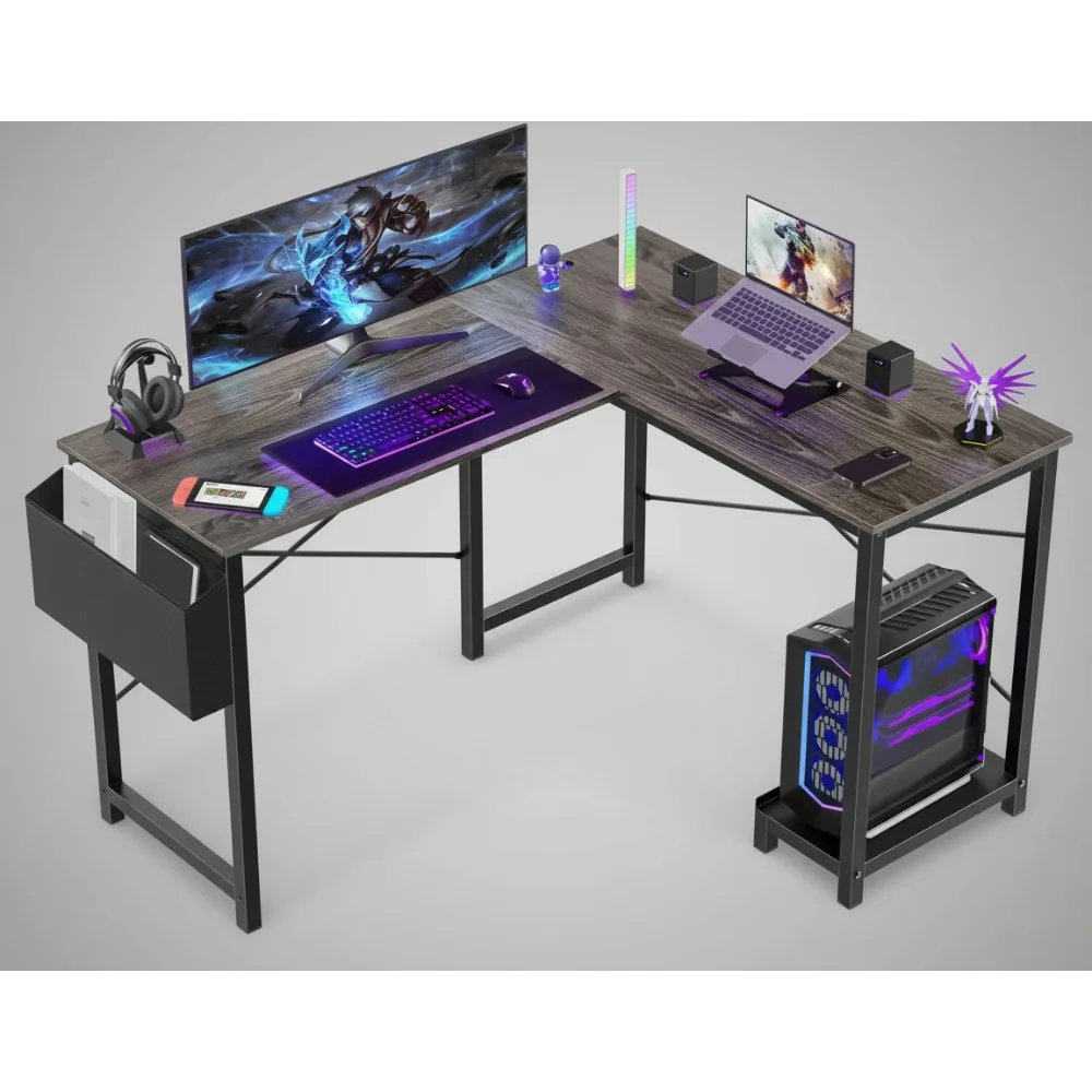 

L-Shaped Gaming Desk 50 Inch Corner Computer Table with CPU Stand & Storage Bag for Home Office Small Space, Grey