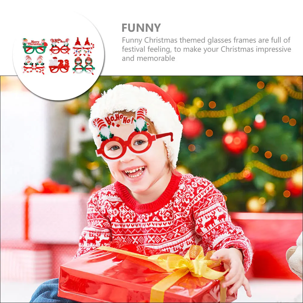 

6 Pcs Luxury Cartoon Glasses Frame Elder Christmas Plastic Glitter Eyewear Photo Props
