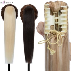 S-noilite Thick Ponytail Clip In Human Hair Extension 14-22Inch Natural Tail Hairpiece For Women False Hair Claw Clamp Ponytail