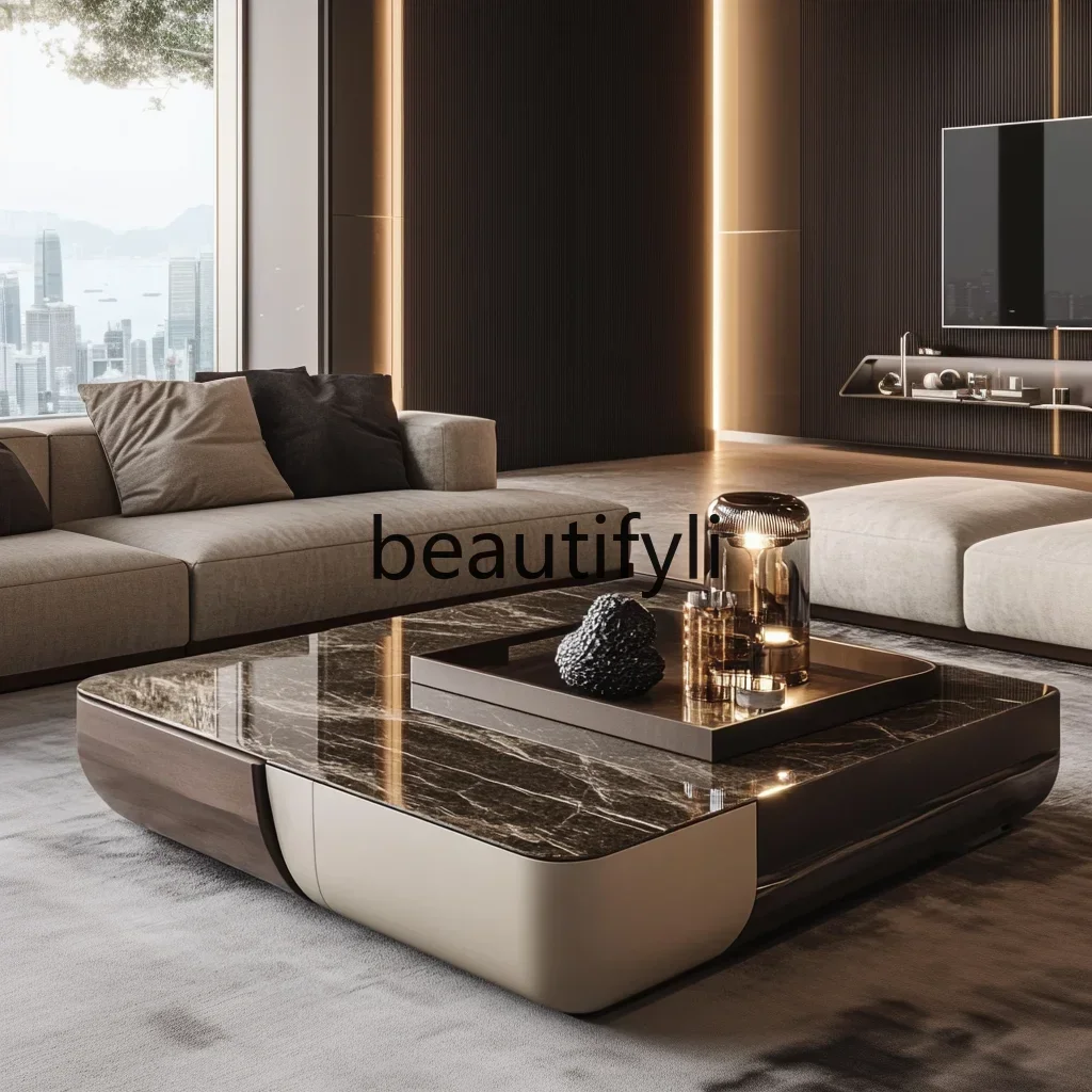 

G Square luxury stone coffee table living room custom square modern, light luxury villa
