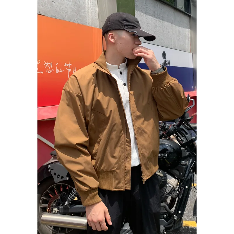 2026 Men's Short Workwear Jacket Autumn Three-Proof Stand Collar Windbreaker American Pilot Coat Loose Fit Oxford Fabric Black