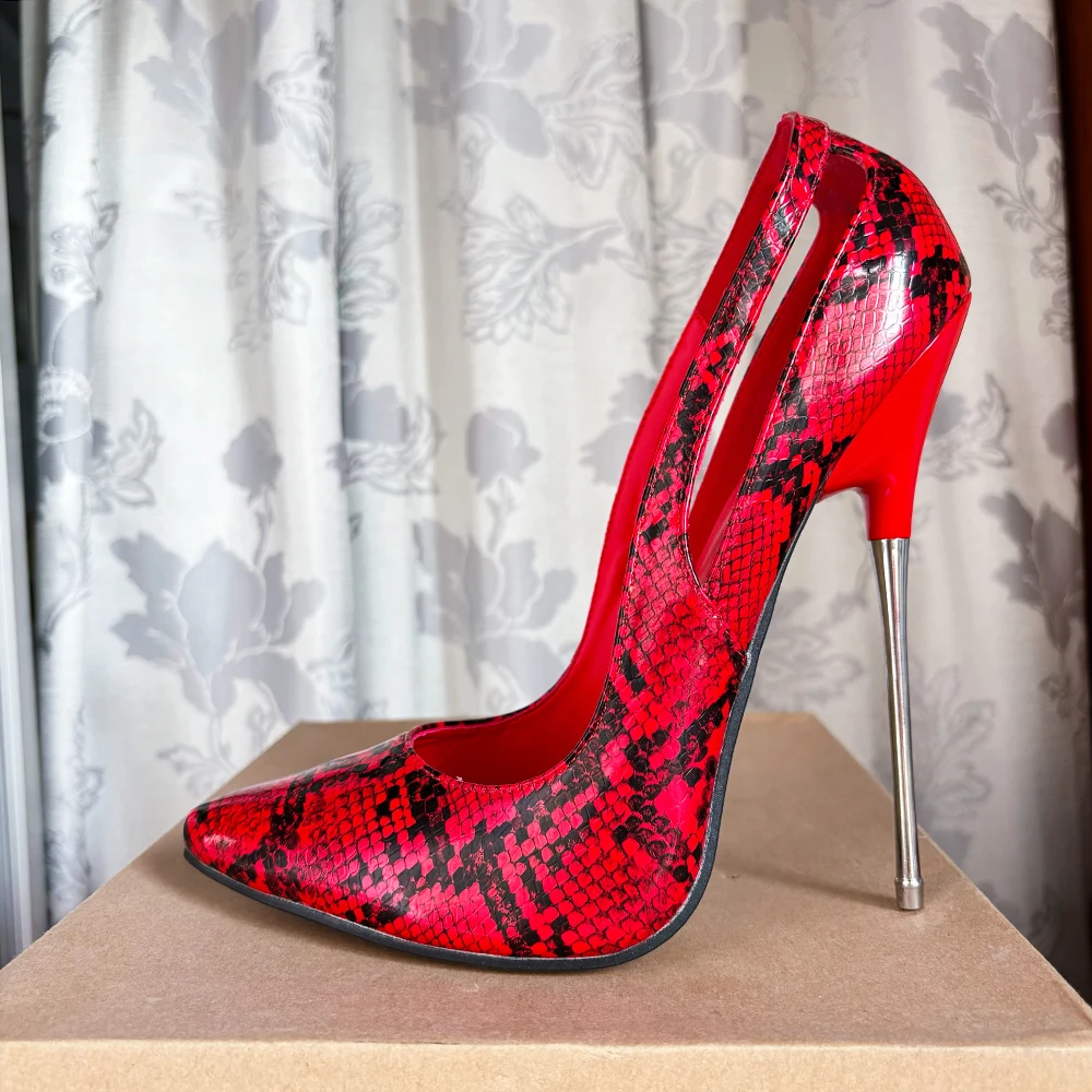 2024 New Arrival 16cm High Heels Red SnakeSkin Stilettos Sexy Pumps Cross Dresser Fetish Night Club Catwalk Shoes Big Size