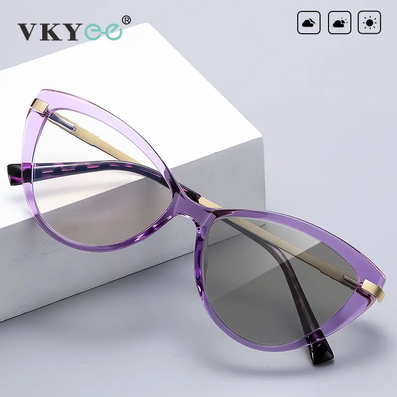 VKYEE Cat Eye Photochromic Anti Blue Ray Reading Glasses Women Myopia Hyperopia Prescription Custom Optical Eyeglasses PFD2111