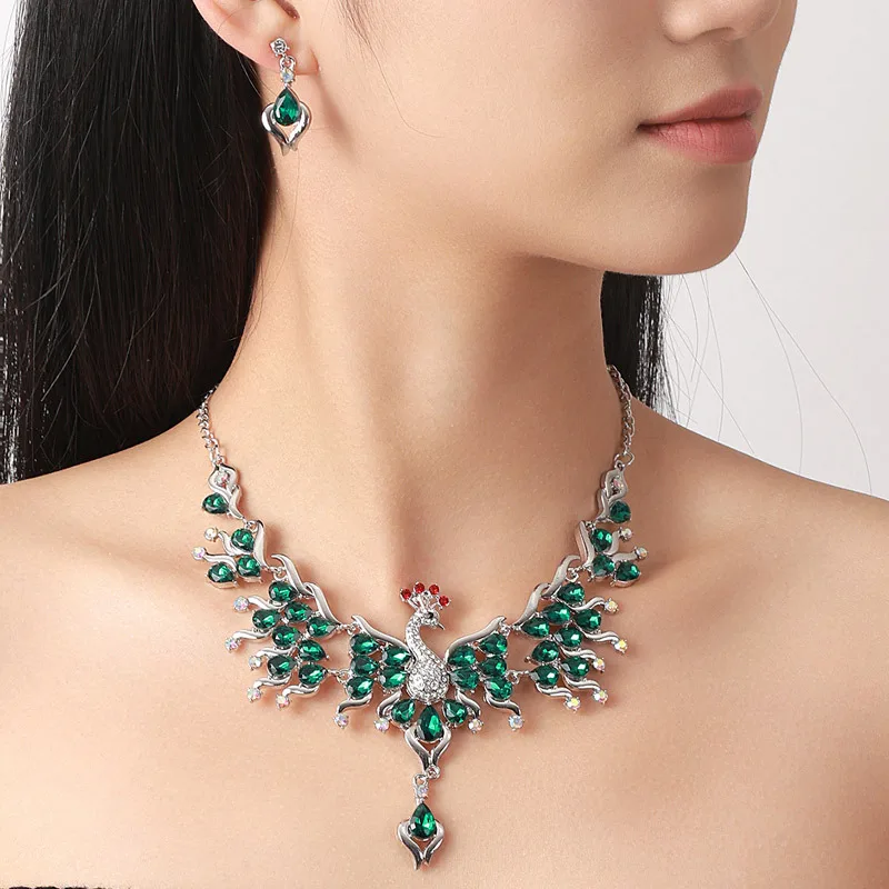 

Fashion Middle Eastern Celebrity Style Shines Peacock Temperament Women's Necklace Earrings Jewelry Set 0106
