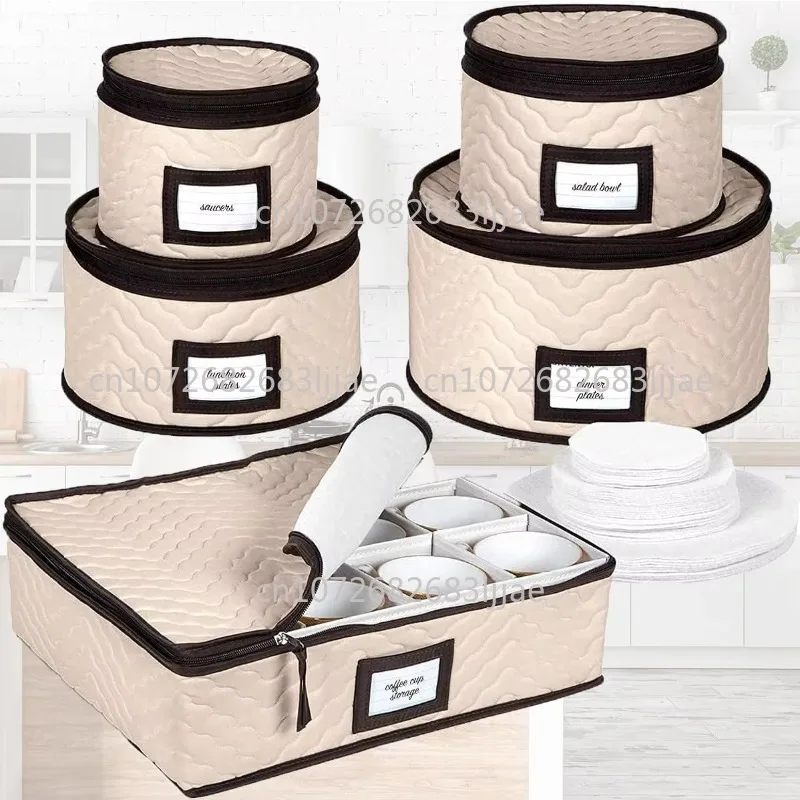 tea saucer, sturdy quilted microfiber tableware organizer，5-piece set of storage containers, including a mobile glasses case,