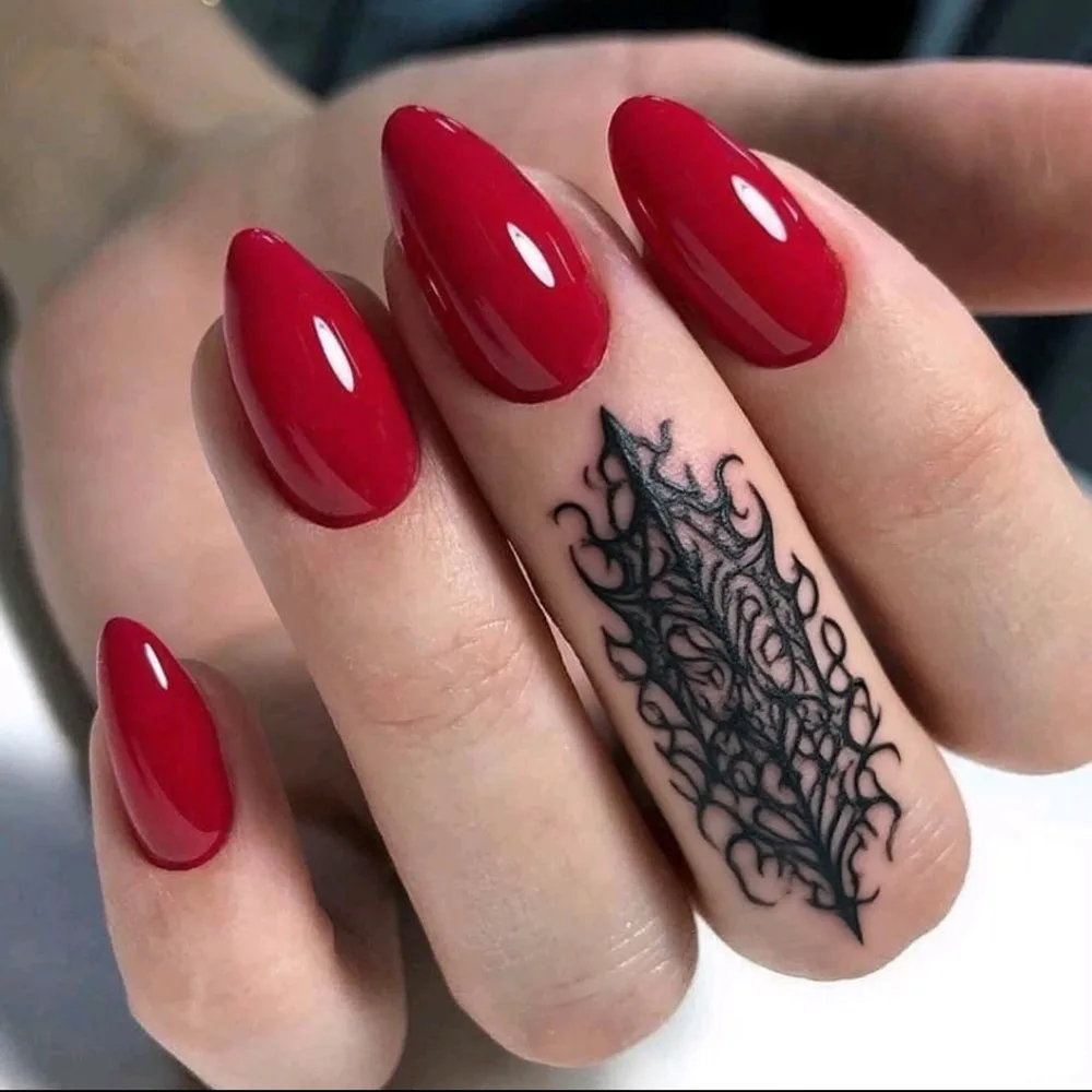 

Shiny Wine Red False Nails Artificial Press On Fake Nail Short Stiletto DIY Lady Nails Art Fingertips Manicure Tool 24Pcs