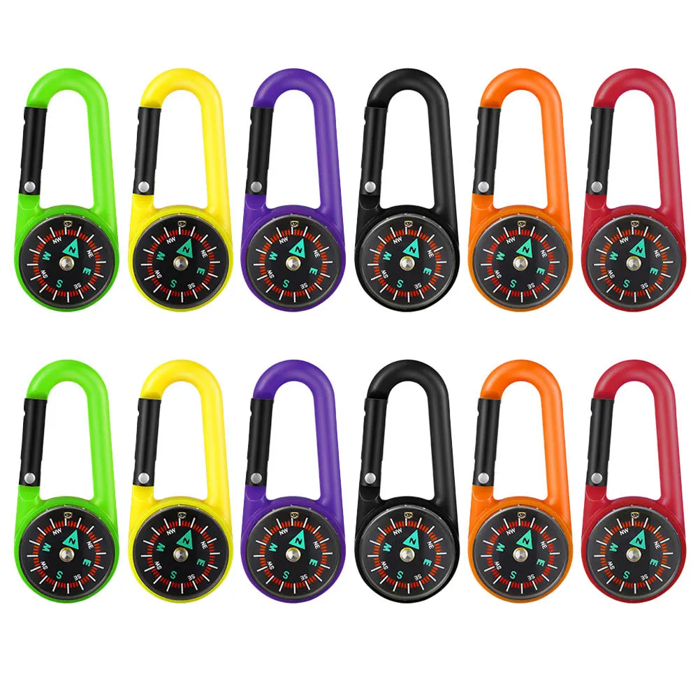 

12Pcs Compact Compass Carabiner Clip Functional Outdoor Accessory for Survival Hiking Camping Backpacking Portable Mini