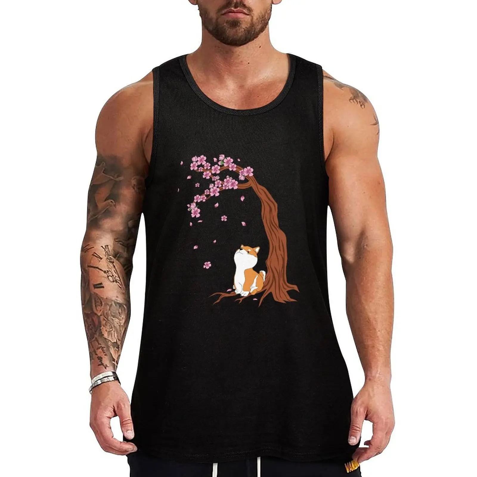 

Cherry Blossoms Shiba Inu Tank Top t-shirt gym man gym clothes for man Men's summer vest clothes for men summer