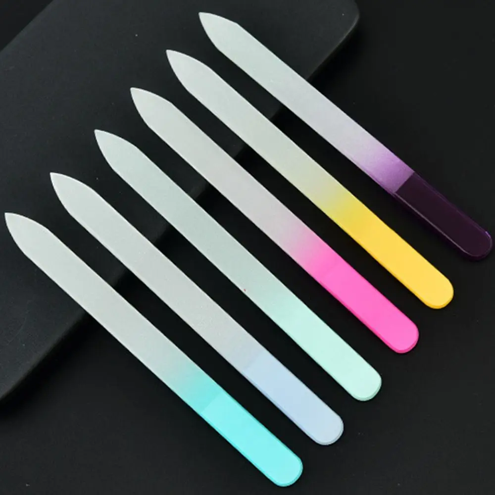 Sandblasted Colored Crystal Glass Nail File Buffer Polished Two-color Gradient Crystal File Available On Both Sides