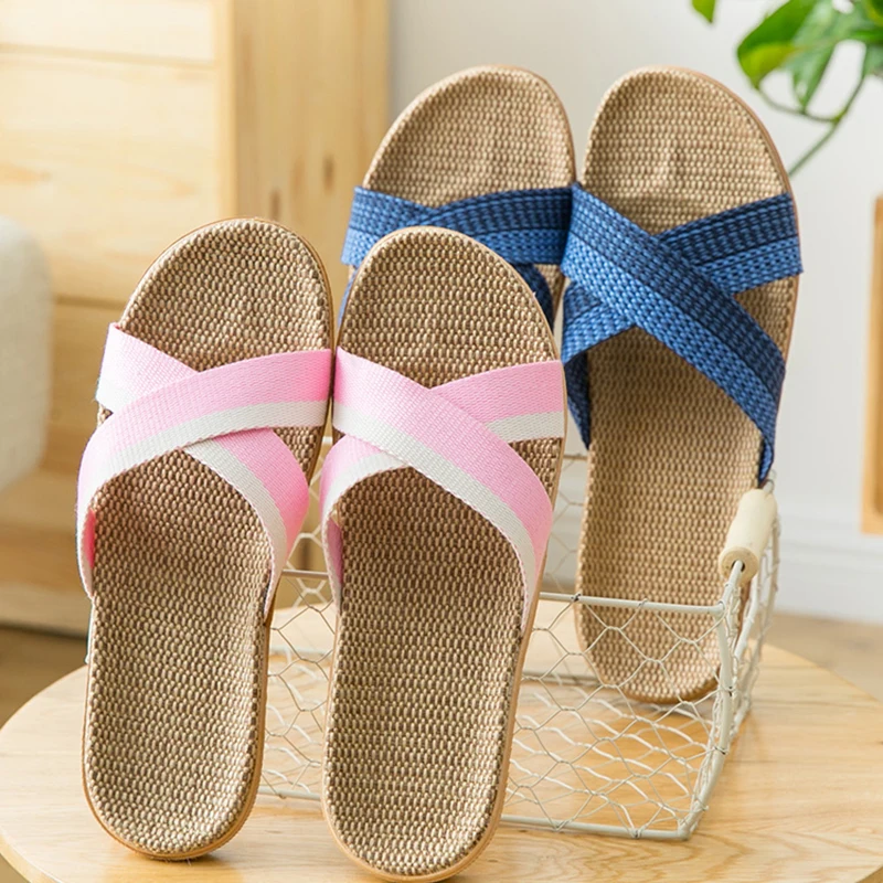 Home slippers for women anti slip flooring for summer indoor linen slippers for men home linen slippers cool slippers