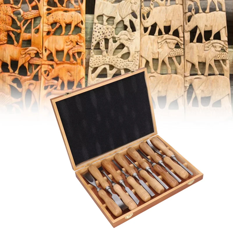 Wood Carving Tools 12Pcs Set, Woodworking Chisel Kit, Hand Engraving Tool for DIY Root Sculpture, Wood Carving Tool Set