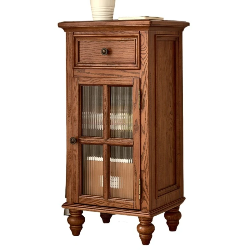 

American solid wood retro wine cabinet living room wall display narrow cabinet locker