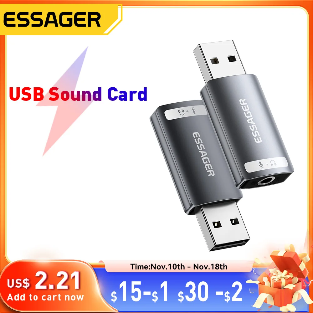 ESSAGER USB to 3.5mm External Sound Card Audio Converter