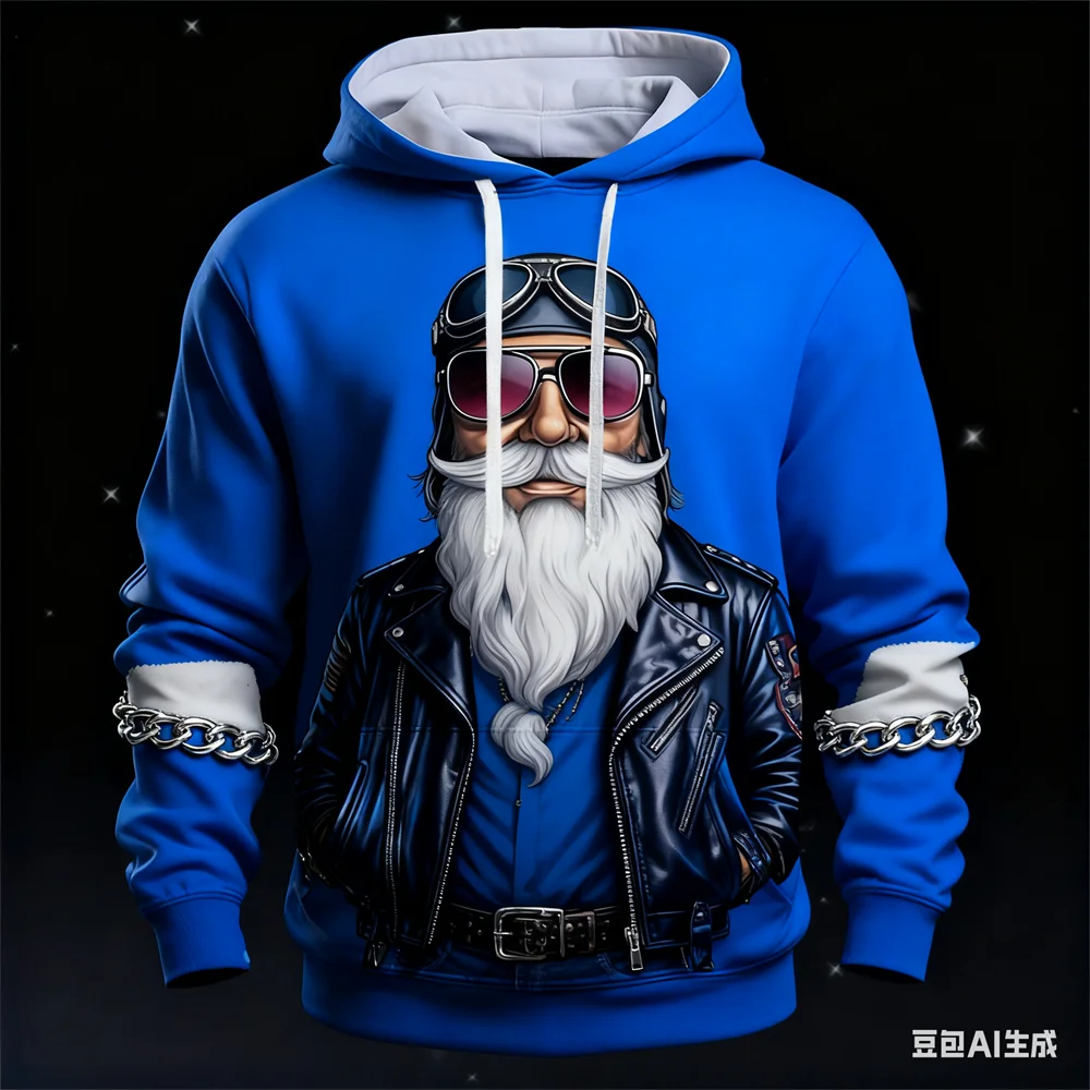 Christmas Autumn Men's Hoodie Funny Santa Claus pattern print hoodie New Year's gifts hoodies for man Winter Men's y2k clothing