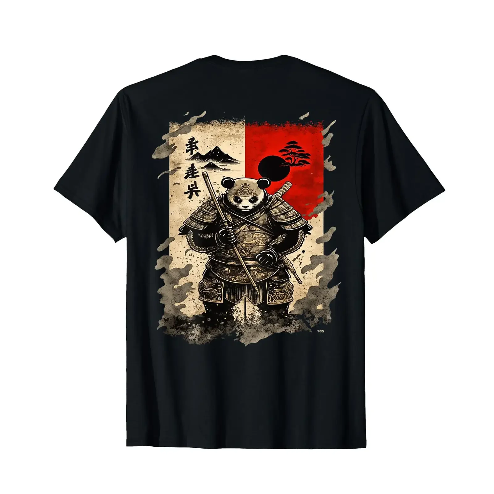 Backprint Fantasy Aesthetic Japan Ronin Panda Samurai T Shirt vintage Washed Top For Everyday Wear Stretched designer clothes