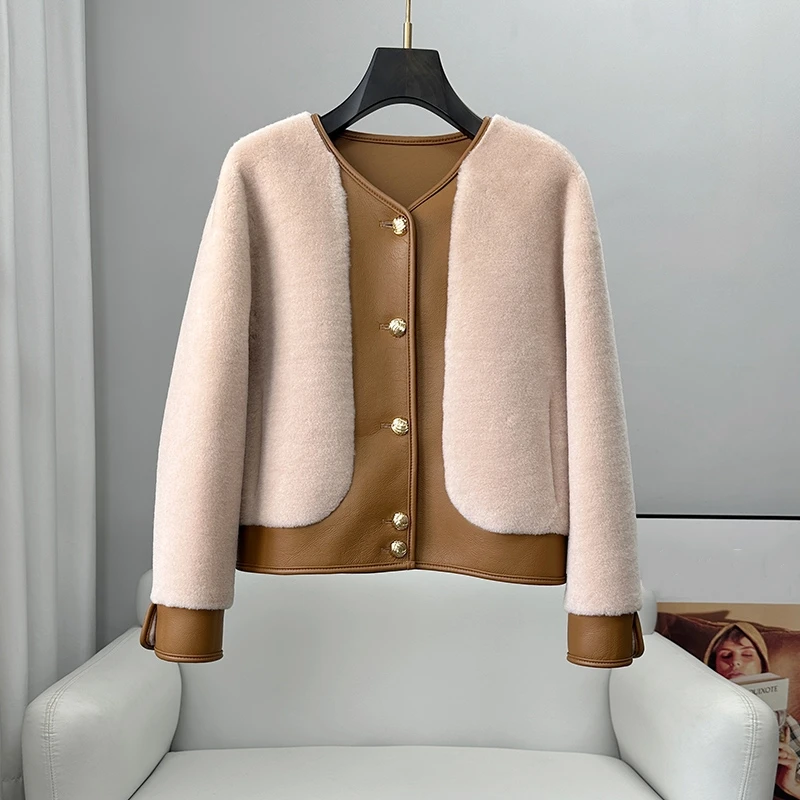 

PUDI Women Design Genuine Wool Fur Soft Jacket With PU Leather Winter Warm Fashion Coat CT343