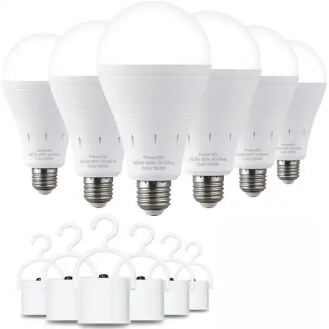Rechargeable Emergency Light Bulbs 6/10Pack Battery Powered LED Light Bulb 6000K Daylight E26 120 Volt 9W 60W Equivalent with 1200mAh for Home Power Outage Camping Hurricane