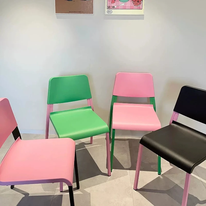 Dopamine Color Blocked Designer Dining Chair Plastic Stackable Leisure Chair Nordic Outdoor Restaurant Milk Tea Shop Pink Chair
