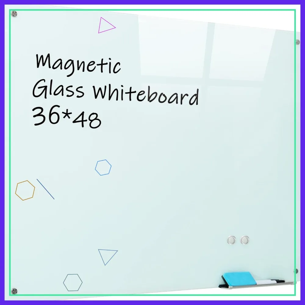 

36x48 Inch Magnetic Glass Whiteboard, Frameless Dry Erase Board for Office Classroom Home Wall Mounted