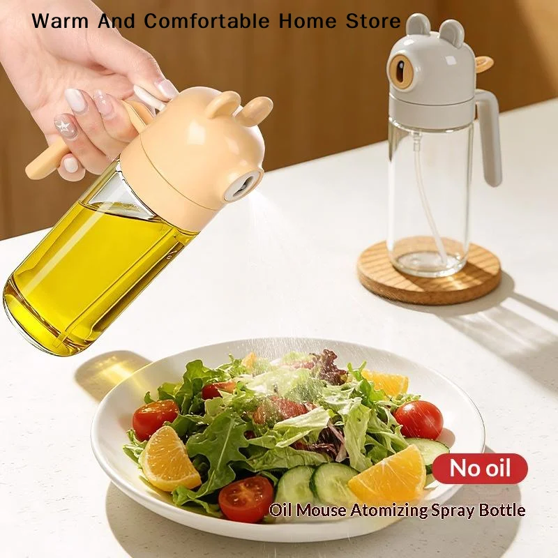 【W】Kitchen Spray Oil Condiment Oil Can Atomizing Spray Oil Bottle Household Glass Cute Cartoon Spray Oil Bottle