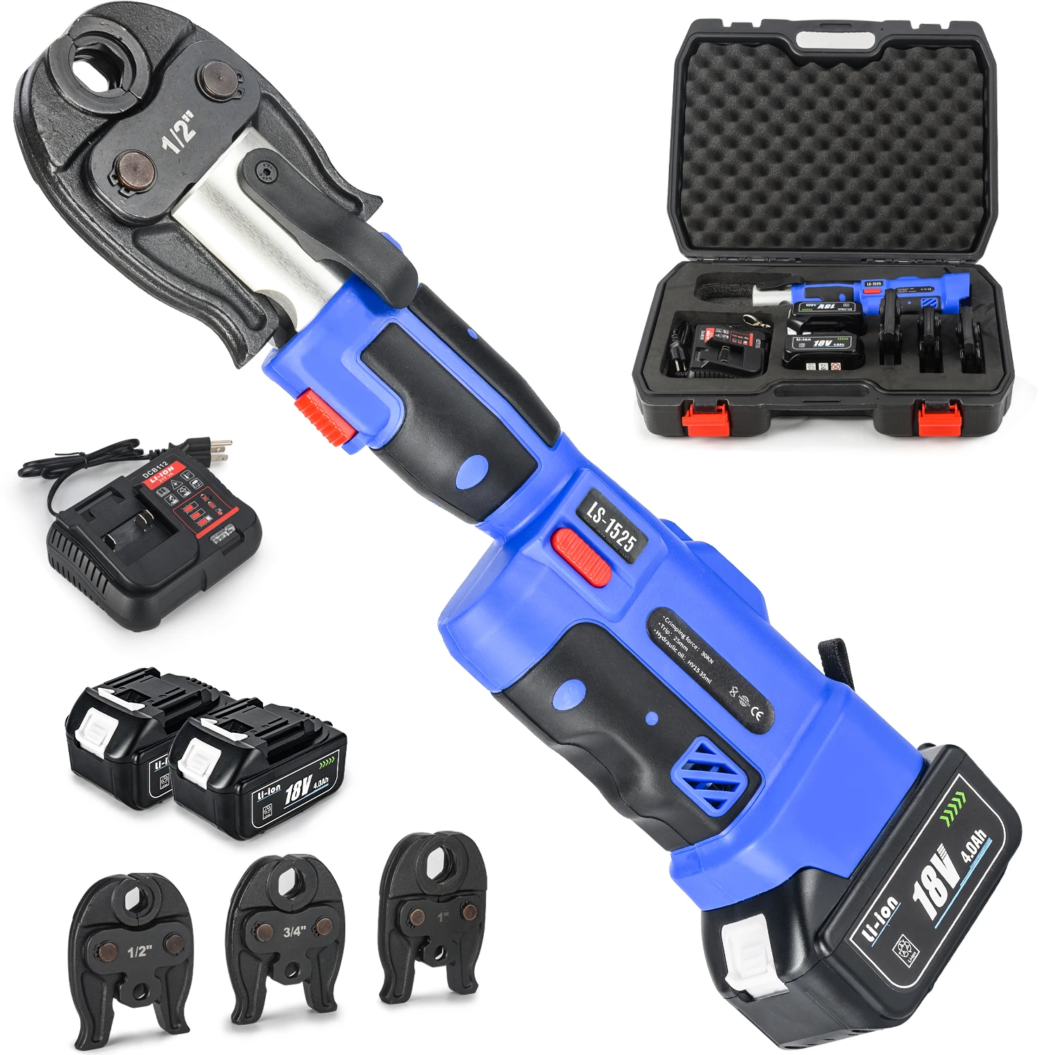 

LS-1525 Pipe Crimping Tool Kit Electric Rechargeable Copper Stainless Steel Pipe Fitting Hydraulic Crimper Pliers