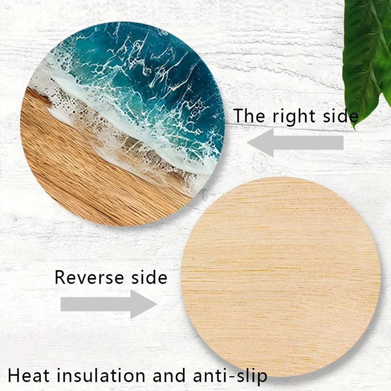 

4/6Pcs Ocean Blue Wooden Coasters Set - Round Natural Wood Drink Holders for Home, Cafe & Party Table Decor