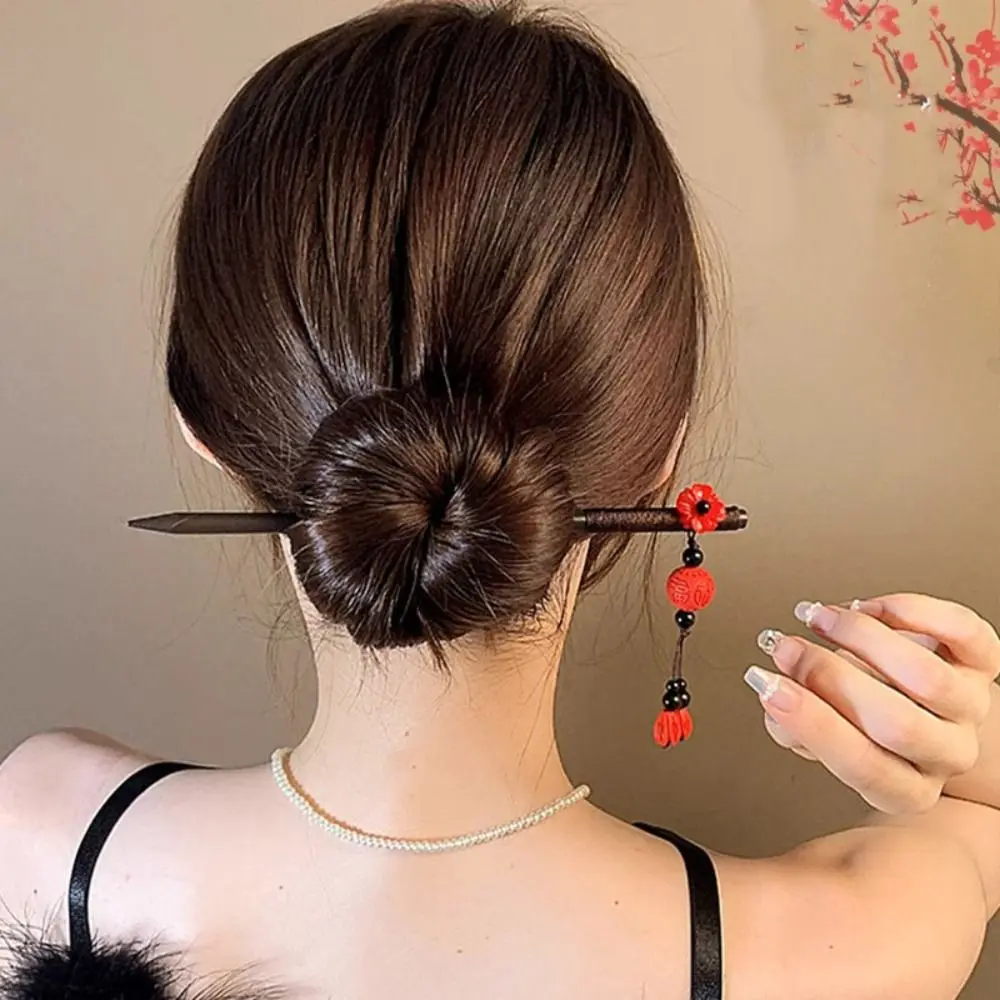 

Classical Flower Wooden Hair Stick Tassel New Year Hanfu Hairpin Hair Fork Hair Sticks for Buns Hanfu Accessories