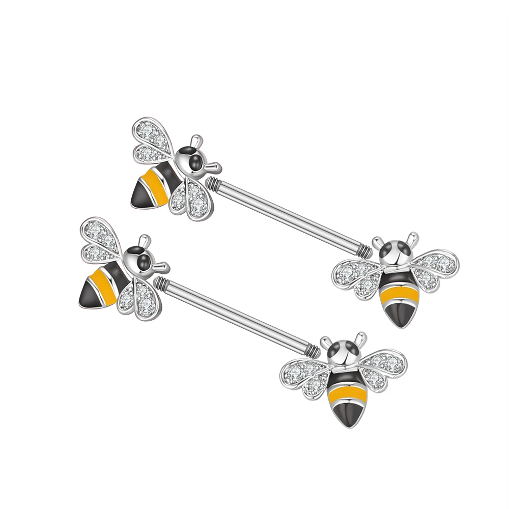 2PCS Animal Series CZs Shield Bar Jewelry Nipple Rings for Women Girls Bee Rabbit Butterfly Crystal Nipple Piercings Barbell