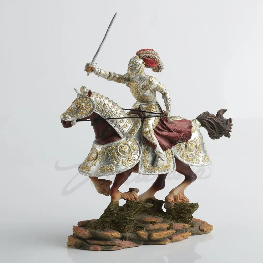 Medieval Armored Knight on Horseback Statue Charging Crusader Templar Figurine with Sword Historical European Warrior Home Decor