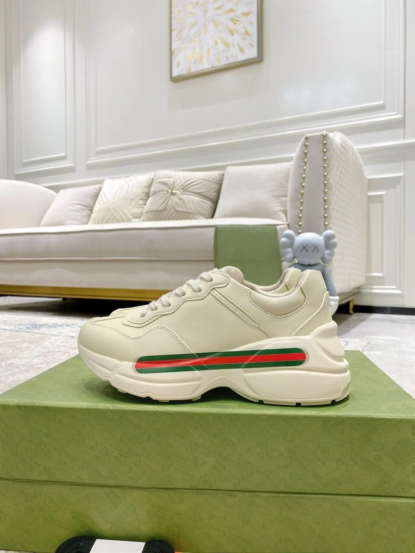 Unisex Cream Faux Leather Chunky Dad Sneakers, Lace Up Low Top Thick Platform Sole Casual Walking Shoes