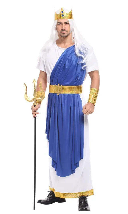 Men Roman Mythology God of Sea King  Poseidon Costumes Halloween Purim Party Carnival Cosplay Outfits