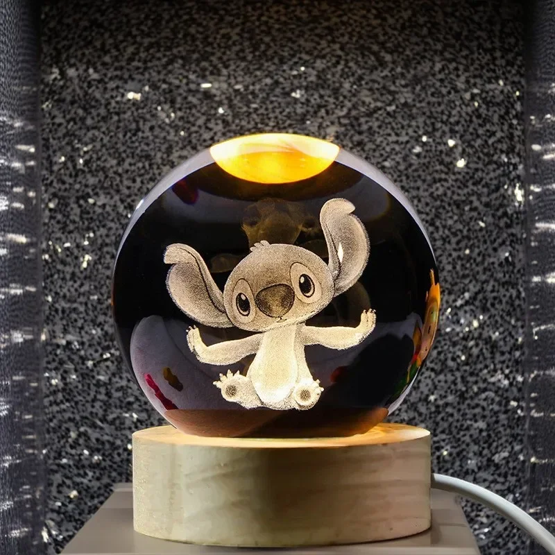 Disney Stitch 6cm 3D Luminous Crystal Ball Anime Cartoon Night Light Fashion Desktop Ornament Christmas Creative Gifts Kids Toys