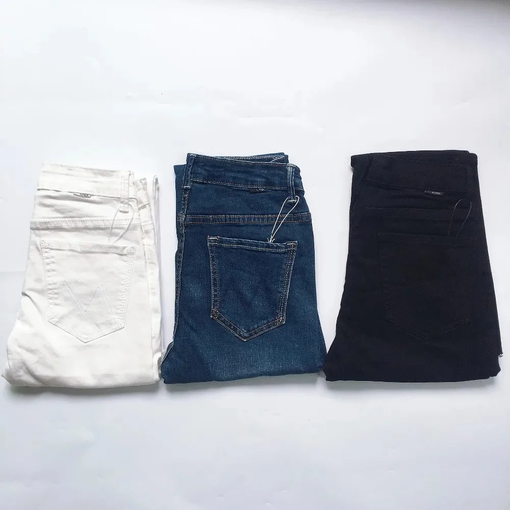 Imagem -04 - Jeans de Cintura Alta para Mulheres Slim Casual Slim Flare Cor Preto e Branco