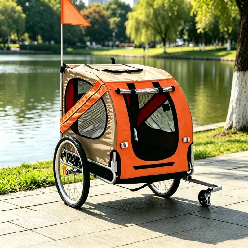 Medium and large foldable pet trailer bicycle outdoor trailer riding cart dual-purpose old dog scooter
