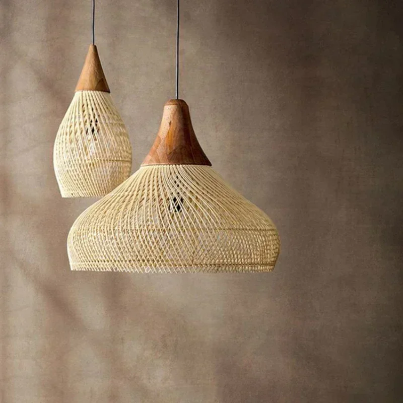 Wabi-sabi Pendant Chandelier Lighting Retro Dining Living Bedroom Balcony Bamboo Rattan Designer Japanese Style Pendant Light
