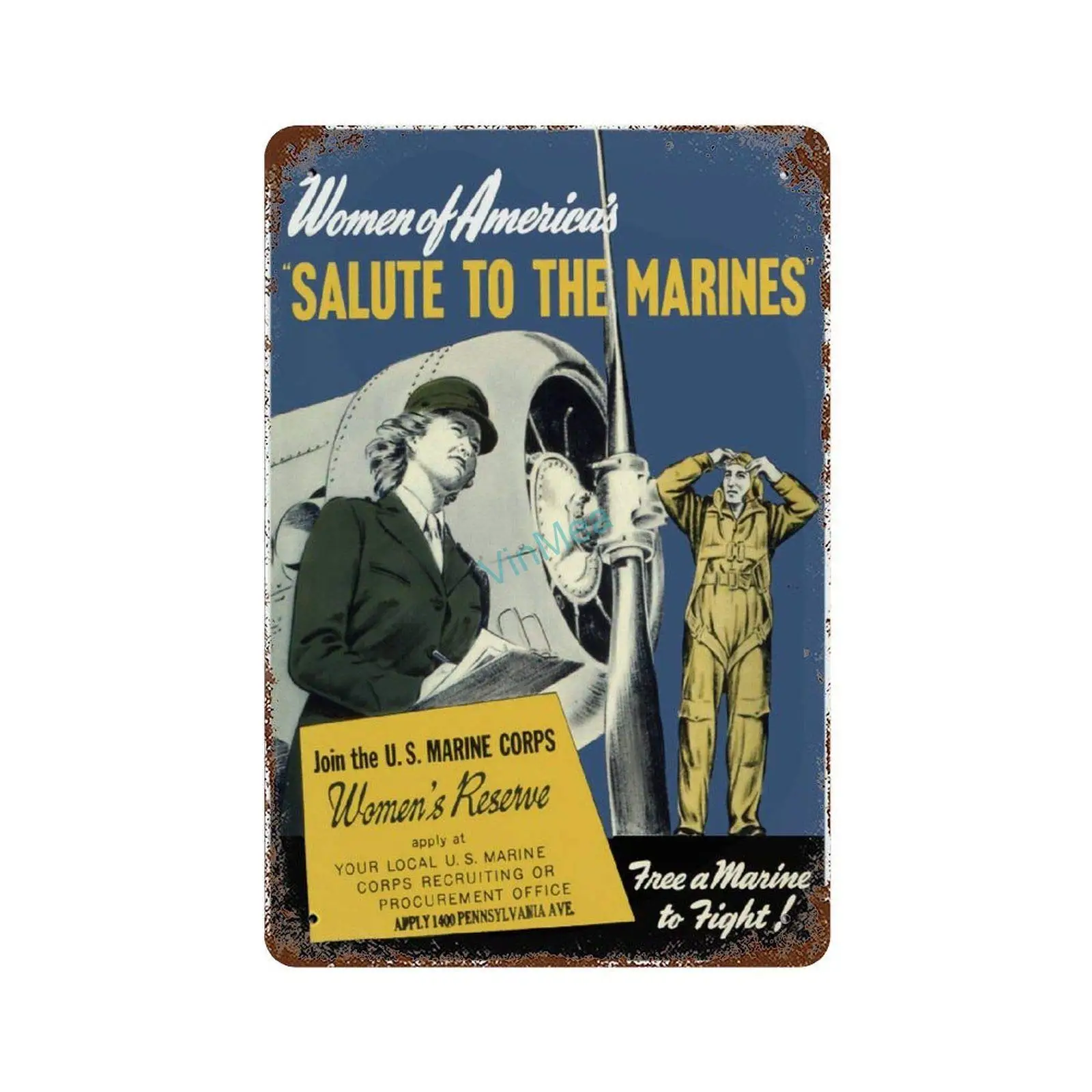 Metal Tin Sign Women of America Salute to The Marines Vintage Reproduction Metal Sign Decorative Aluminum Signs Public Sign Pub