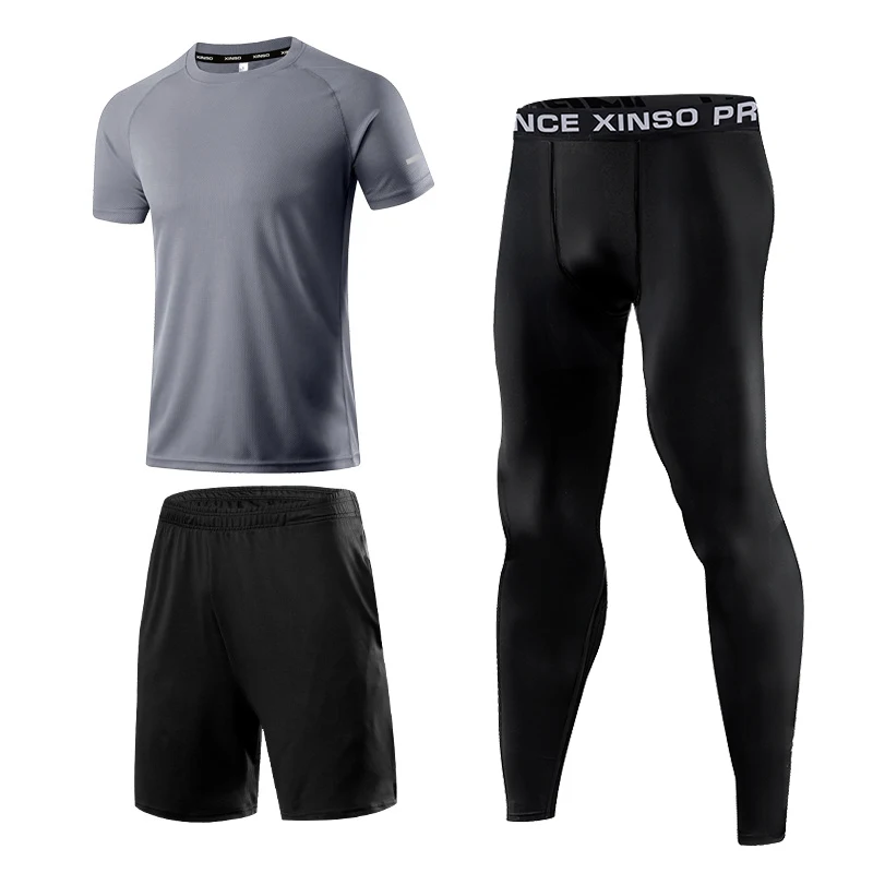 Training Clothes 3-Piece Running Sports Suit Men's Fitness Clothing Quick Dry Clothes Basketball Equipment Morning Running