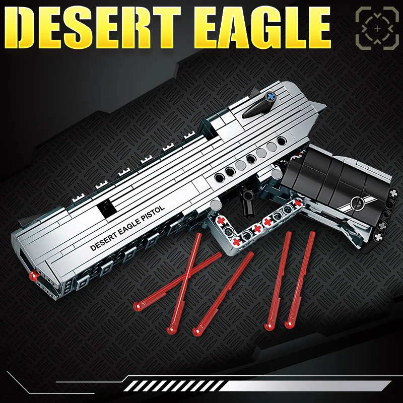 Desert Eagle Shaped MOC Building Blocks Pistol Model Shootable Brick Mechanism Precise Internal Structure DIY Assembly Desktop O