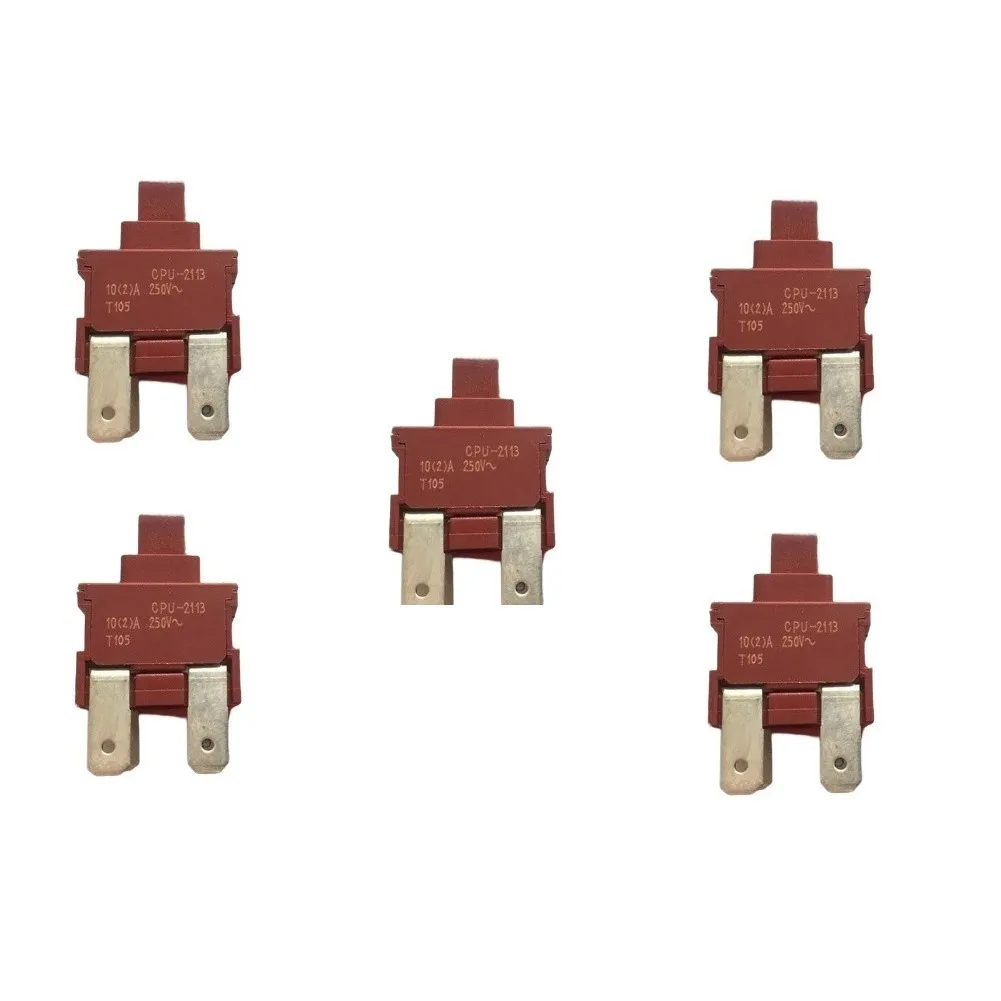 CPU 2113 Red Push Button Switch 5 Pack 19x13mm Plastic 10A 250V for For vacuum Cleaners Water Heaters Electric Cookers