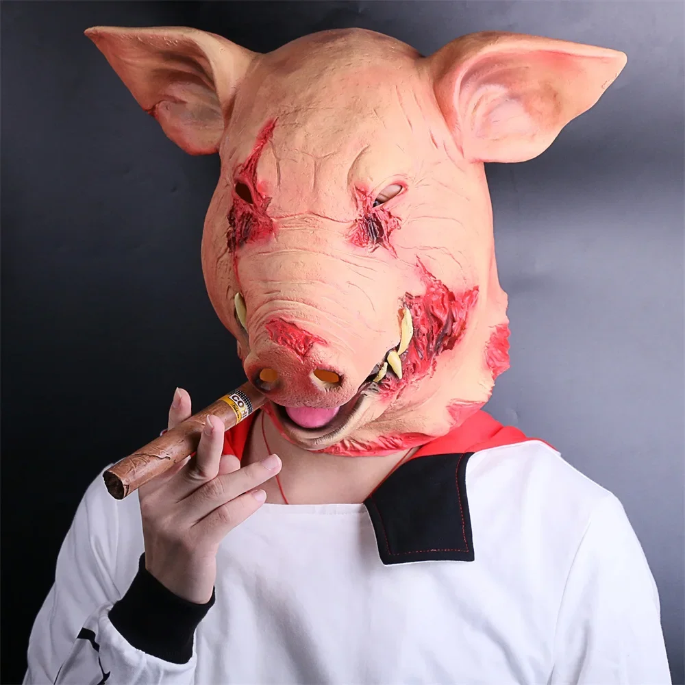 내구성 돼지 마스크 공포 가장 무도회 돼지 마스크 전체 머리 마스크 할로윈 파티 무서운 공포 액세서리 소품 새로운