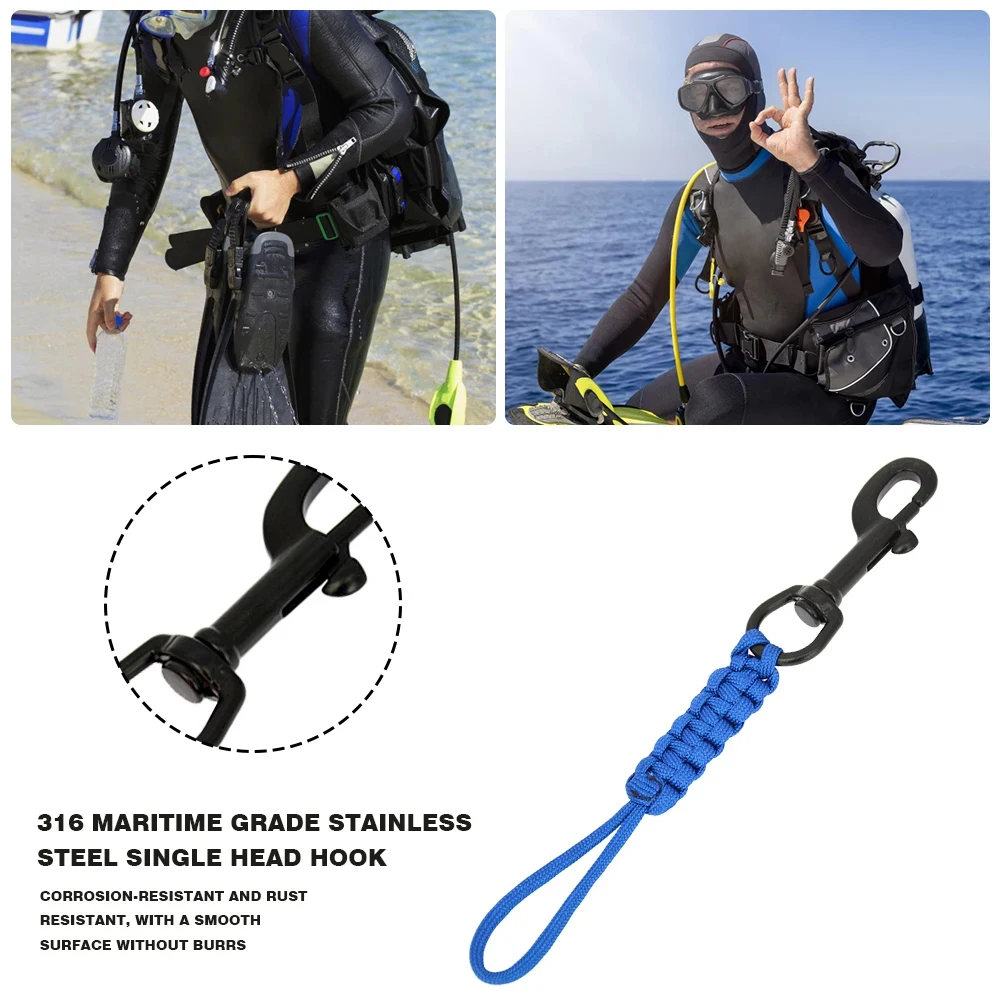 Scuba Diving Stainless Steel Ended Bolt Snap Buckle Metal Clip Hook Bcd With Rope Lanyard Outdoor Climbing Anti-lost Safety Rope