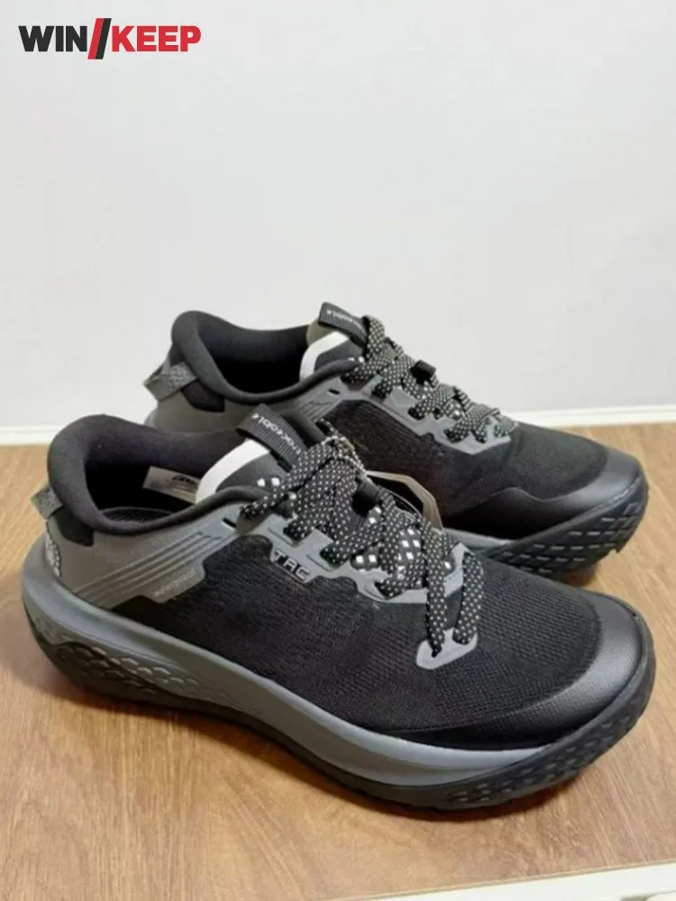 Outdoor Breathable Men Lace Up Mountain Camping Hiking Shoes Antiskid Platform Climbing Shoes Breathable Mesh Spliced Sneakers