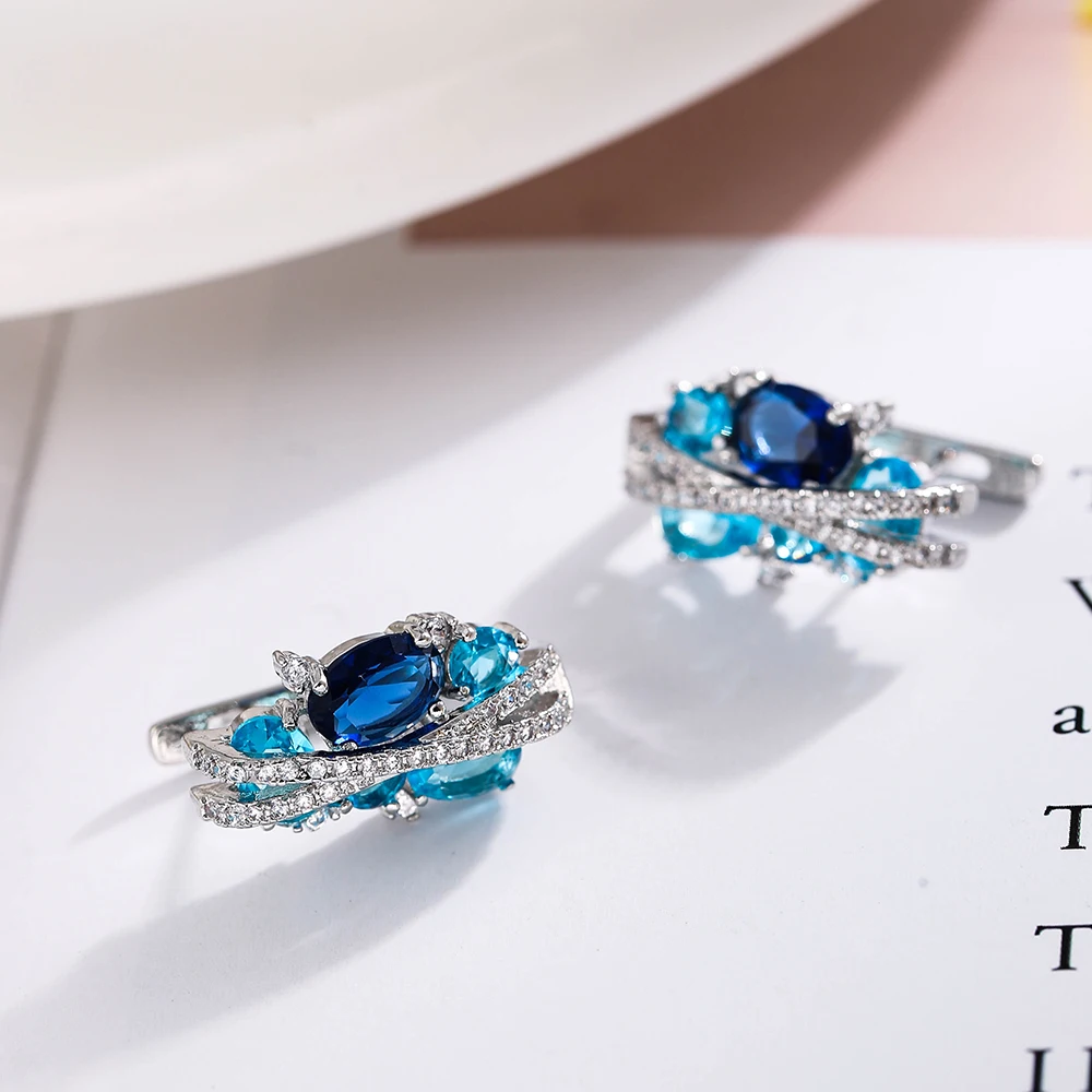 LXOEN Fashion Jewelry Style Blue/White /Green Earrings Handmade CZ Zircon Sweet Mona Lisa Stud Earrings for Women Wedding Gift