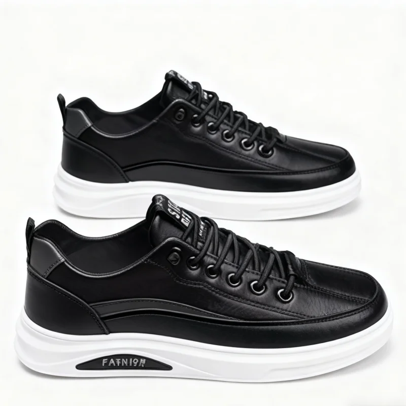 أحذية رياضية رجالية مطبوعة منخفضة القطع من جلد البقر، أربطة مرنة عصرية مقاومة للماء من الجلد الناعم مريحة وغير قابلة للانزلاق للمشي الرياضي #3