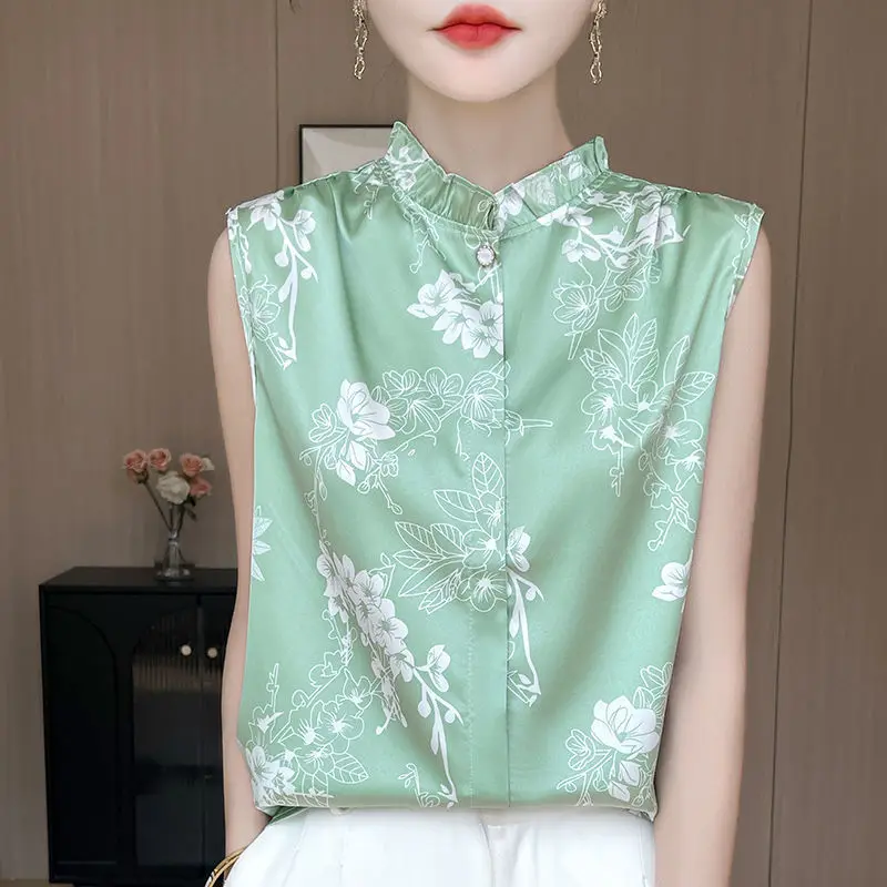

Mulberry Silk Shirt Printed Satin Silk Shirt New Summer Style Base Shirt Top