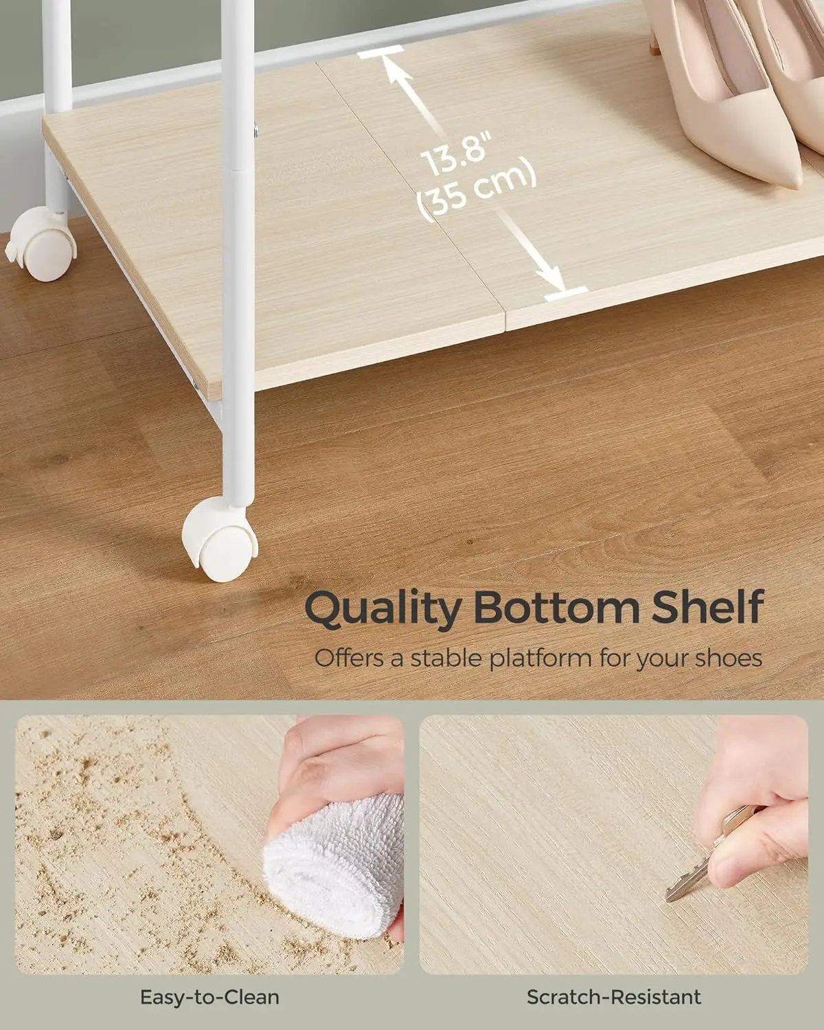 Double-Rod Clothes Rack with Wheels, 38.8" Garment Rack Shelf, 220 lb Capacity - Bedroom Closet Organizer, Rustic Brown/Ink Blac