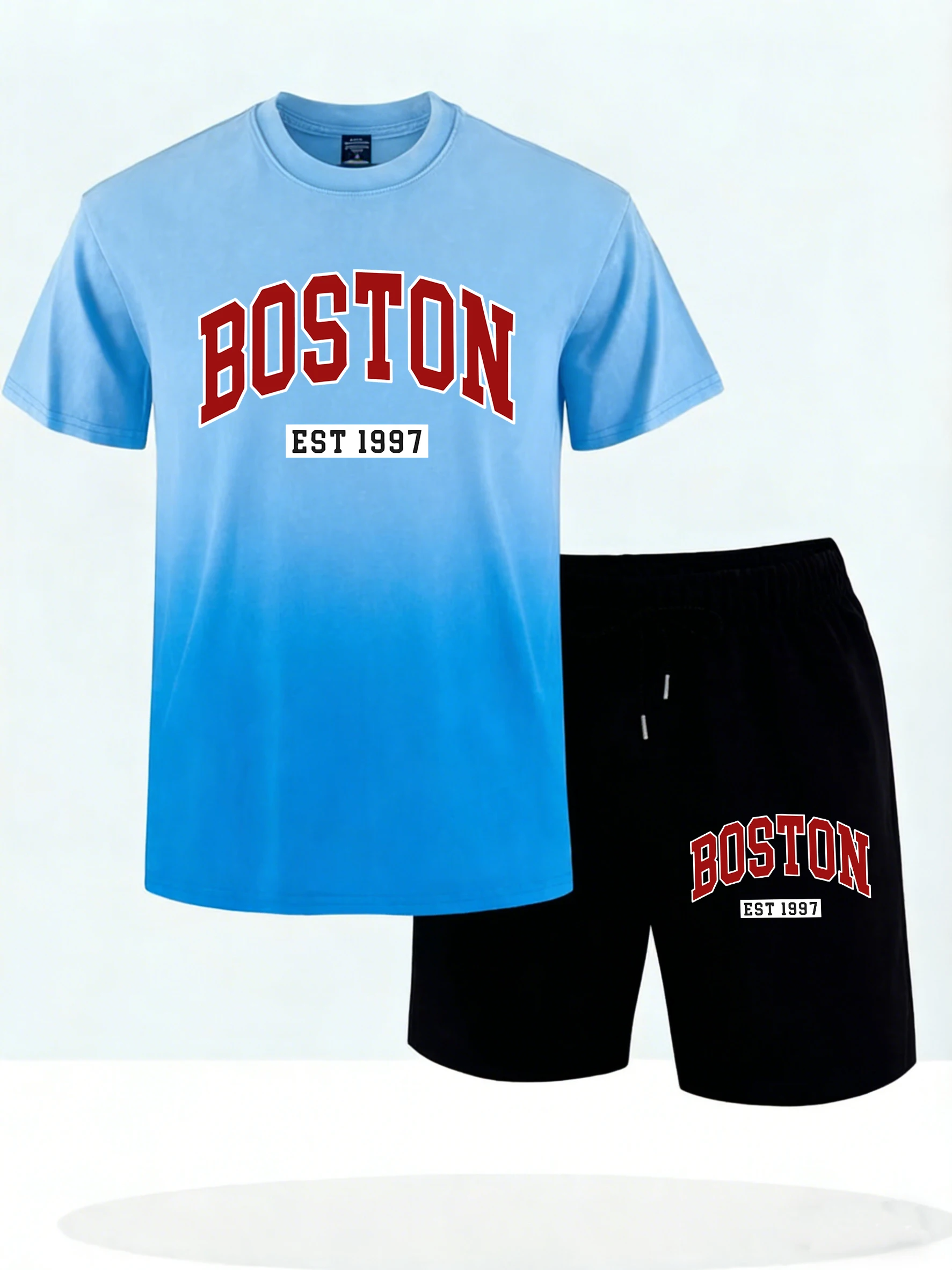 

Boston Letter Est 1997 Prints Man Summer Breathable Tie-Dye T Shirt Set Comfortable Casual Short Sleeve Pocket Beach Short Pants